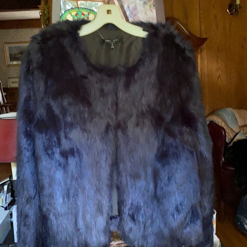 Dark navy faux fur jacket